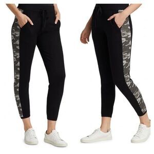 NWT Monrow Super Soft Cashmere blend black vintage sweatpants Camo stripe Medium